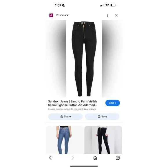 Sandro Paris Black High Rise Visible Zip Button Front Skinny Jeans Size 36 US 26 - Picture 3 of 9